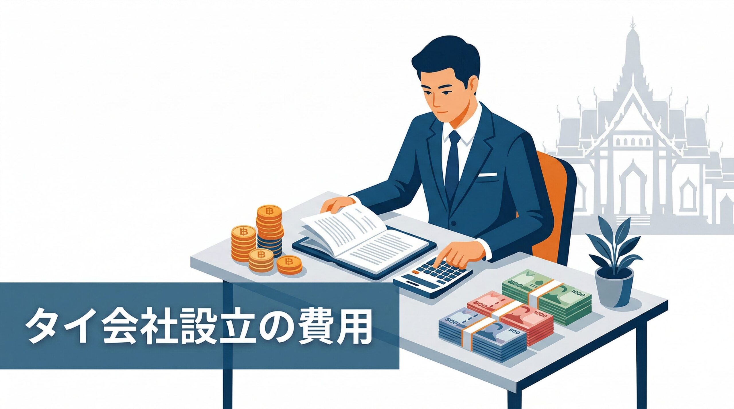 タイでの会社設立にかかる費用の内訳と依頼先別の相場を解説するイラスト