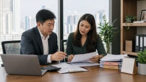 タイの個人所得税とPND1・PND90/91を確認する日本人経営者とタイ人会計担当者